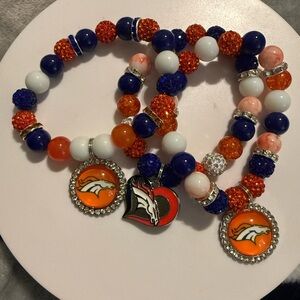 Denver Broncos Orange and Blue Beaded Bracelets with Horse Charms
